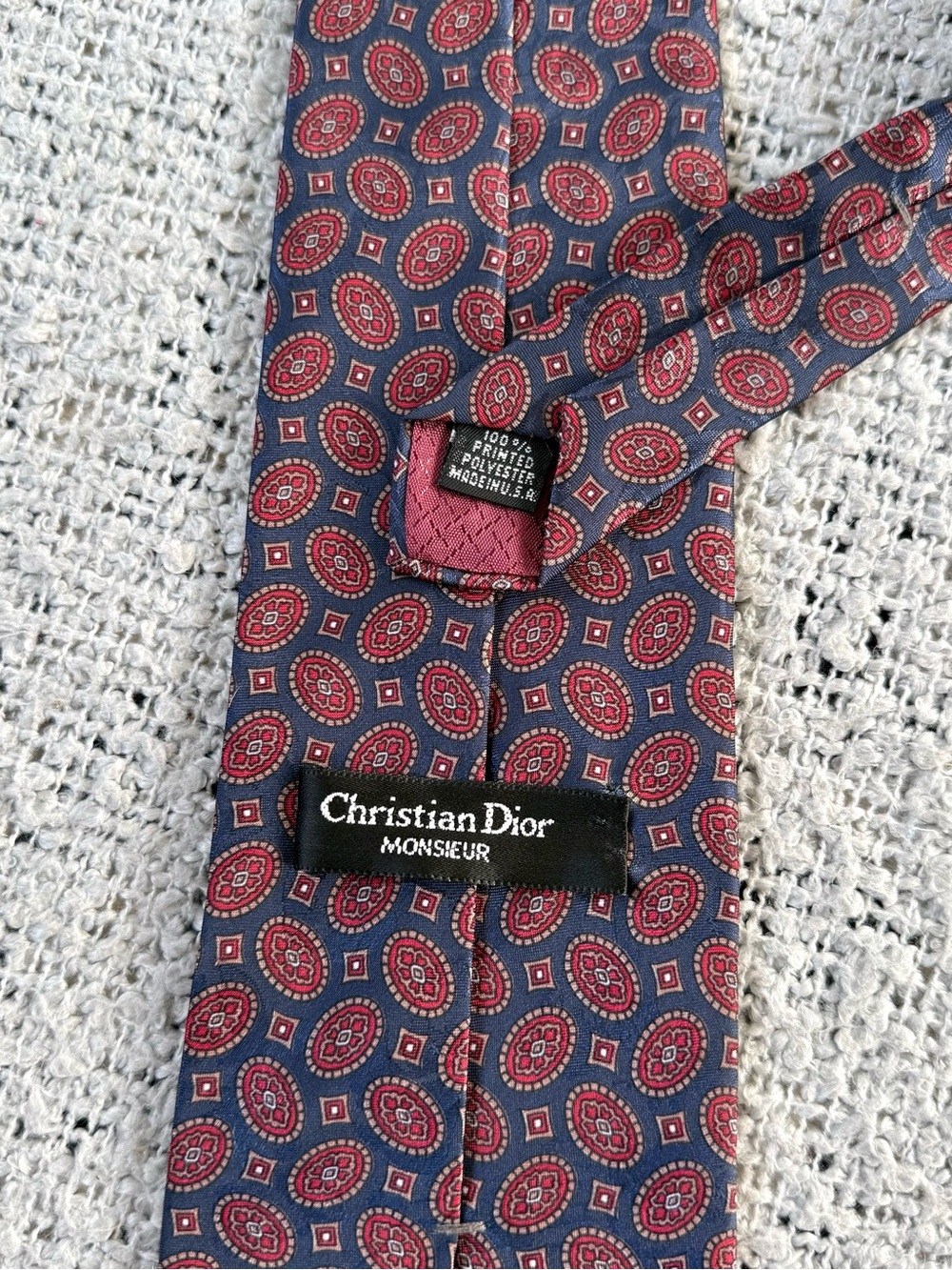 Dior Monsieur Navy Tie with Red Medallion Motif